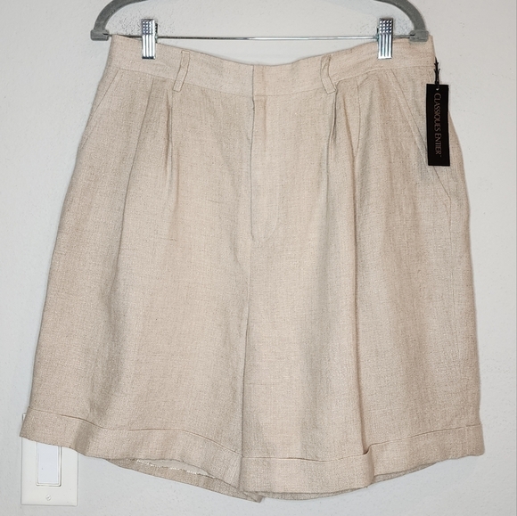 NWT Vintage Nordstrom Linen Beige highrise pleated lined shorts. Size 16 - Picture 1 of 16